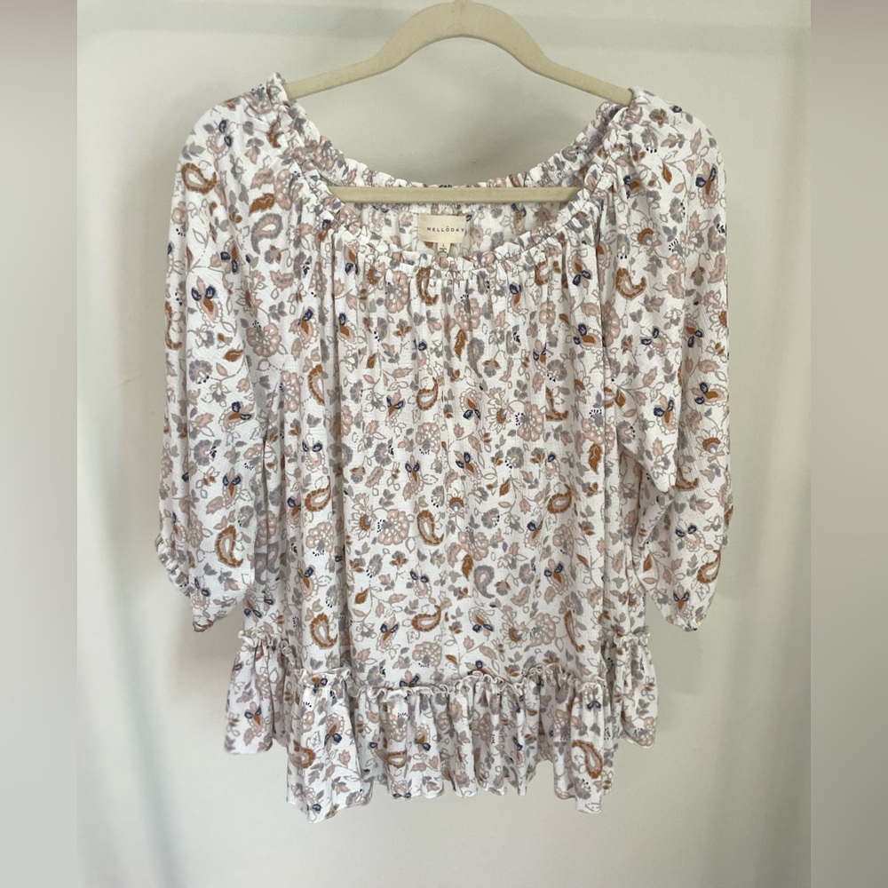 MELLODAY Floral Print Women's Top - Cream and Brown
